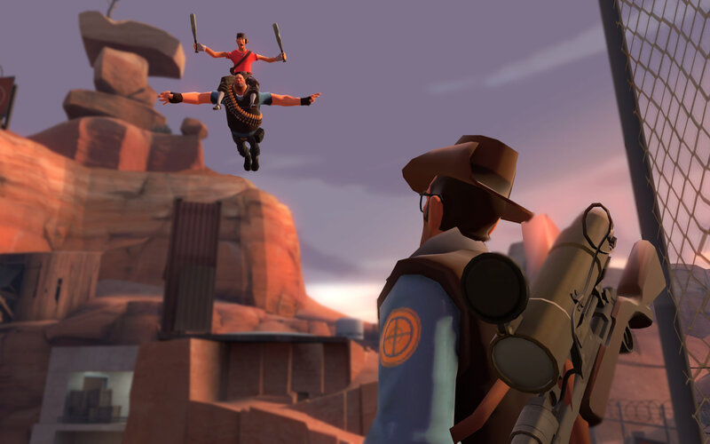 Two Characters in Mid-air — Purple, Dramatic