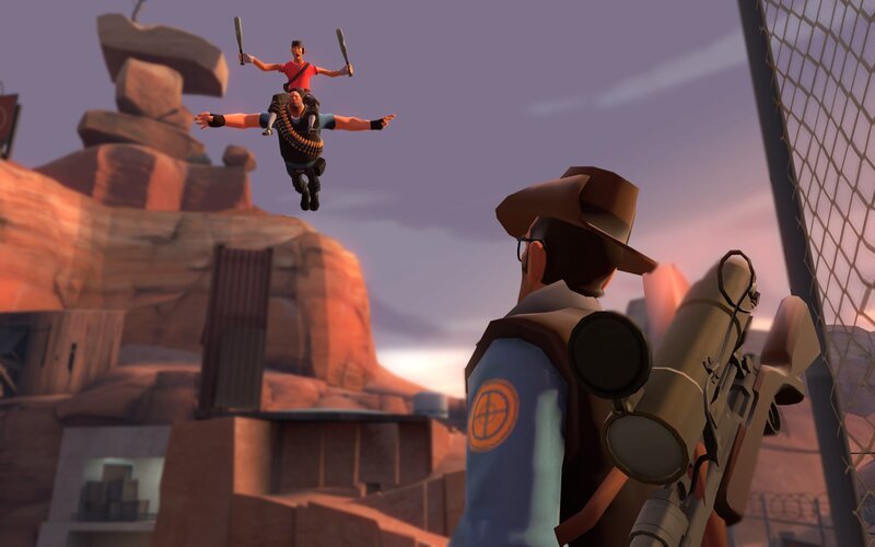 Two Characters in Mid-air — Purple
