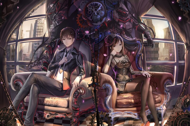 Two Characters in Ornate Chairs