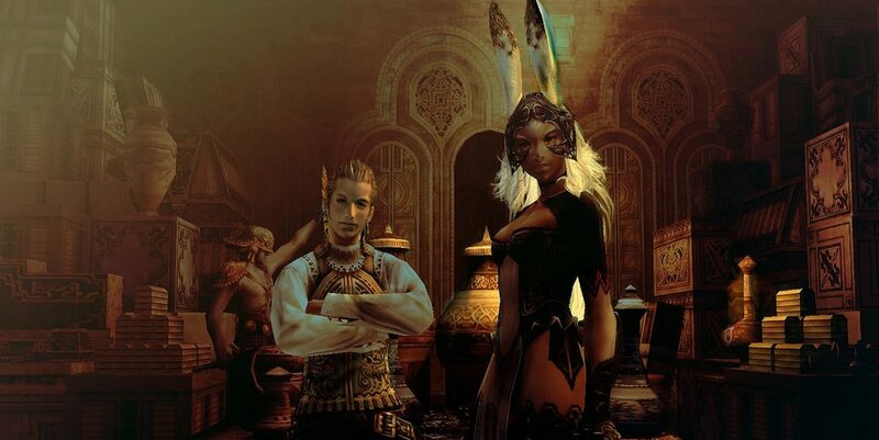 Two Characters in Ornate Room