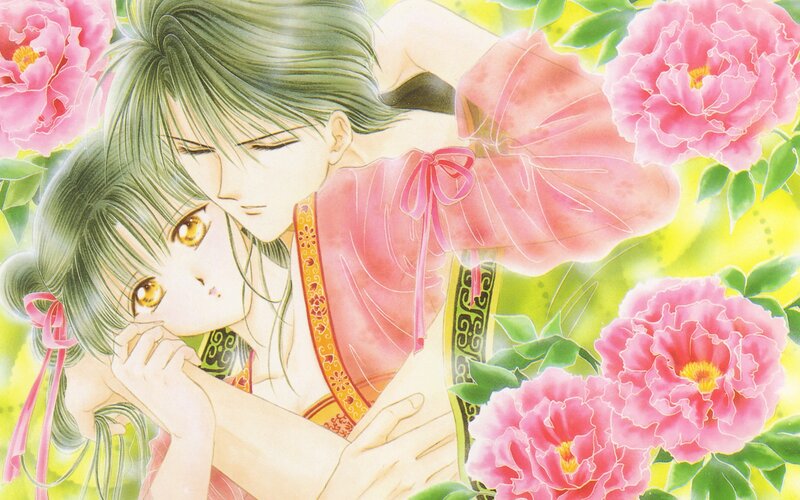 Two Characters in Pink Flowers