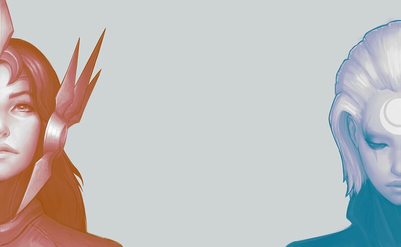 Two Characters in Profile — Red, Dramatic