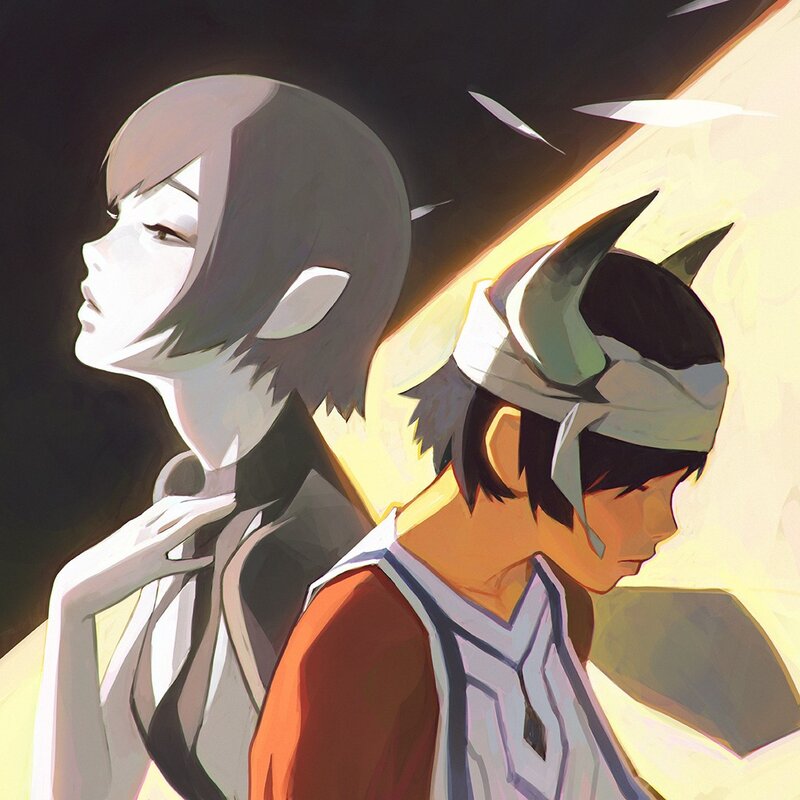 Two Characters in Profile — Yellow