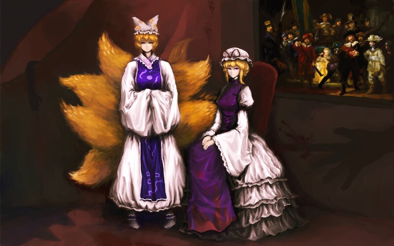 Two Characters in Purple Dresses