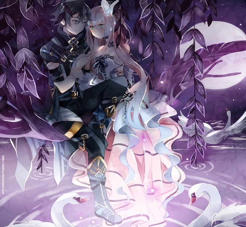 Two Characters in Purple Forest