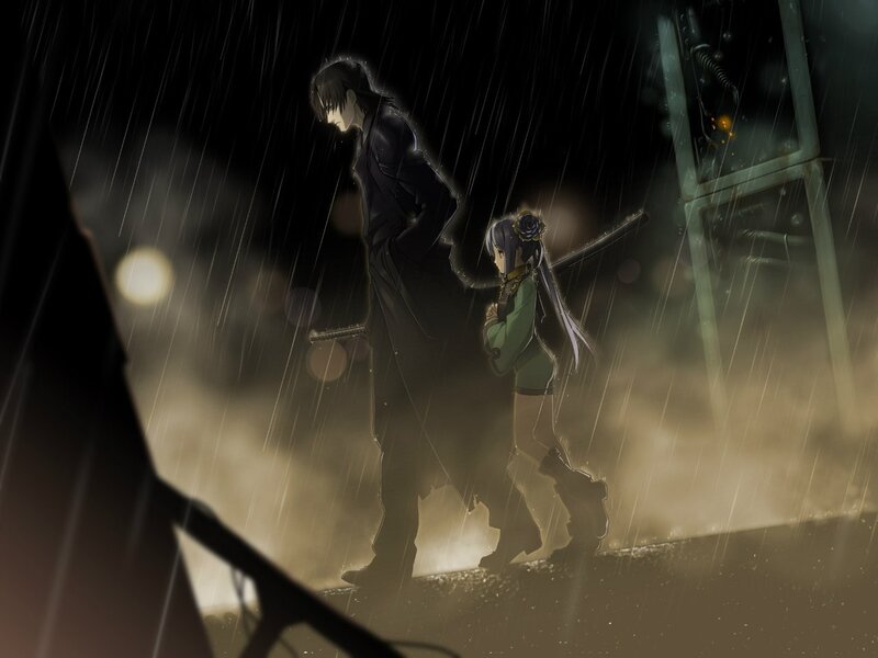 Two Characters in Rain — Black, Dramatic, Night