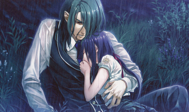 Two Characters in Rain — Blue, Dramatic