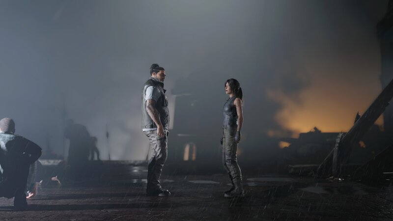 Two Characters in Rain — Gray, Dramatic, Night