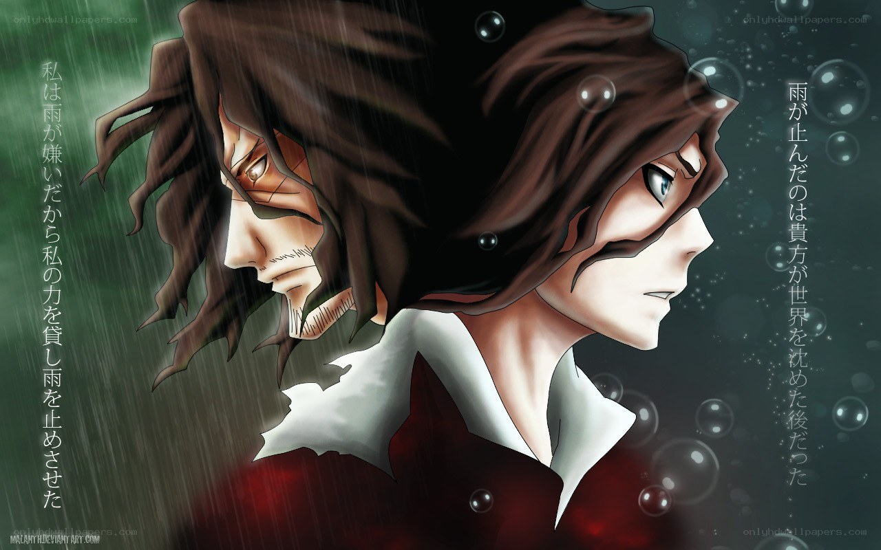 Two characters in rain