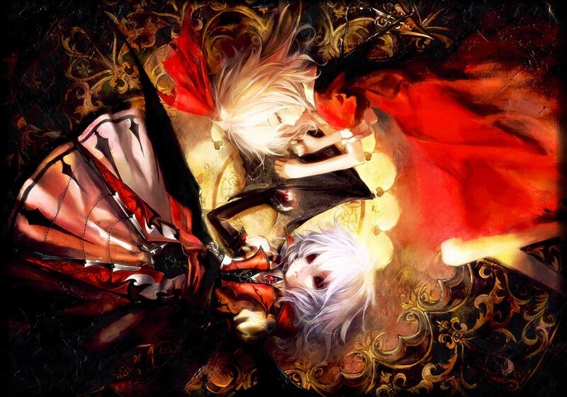 Two Characters in Red Cloaks — Dramatic