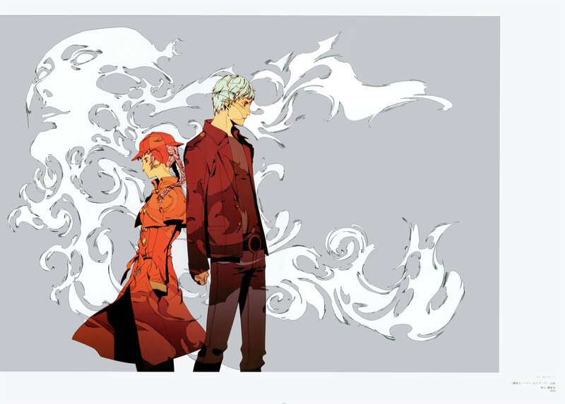 two characters in red coats