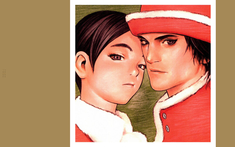 two characters in red coats