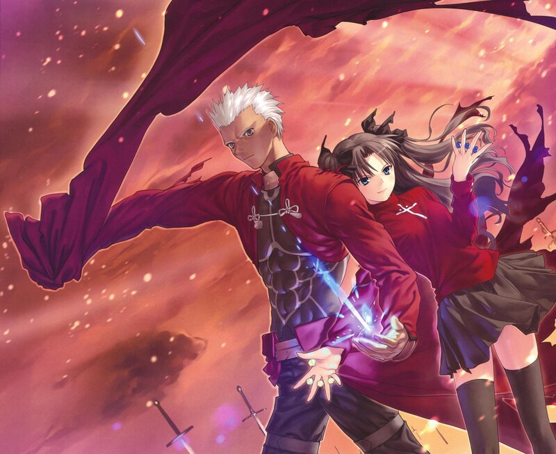 Two Characters in Red — Dramatic, Anime, Swords, Magic