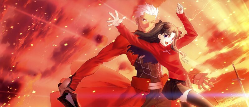 Two Characters in Red — Dramatic, Sunset