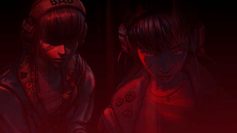 Two Characters in Red Light