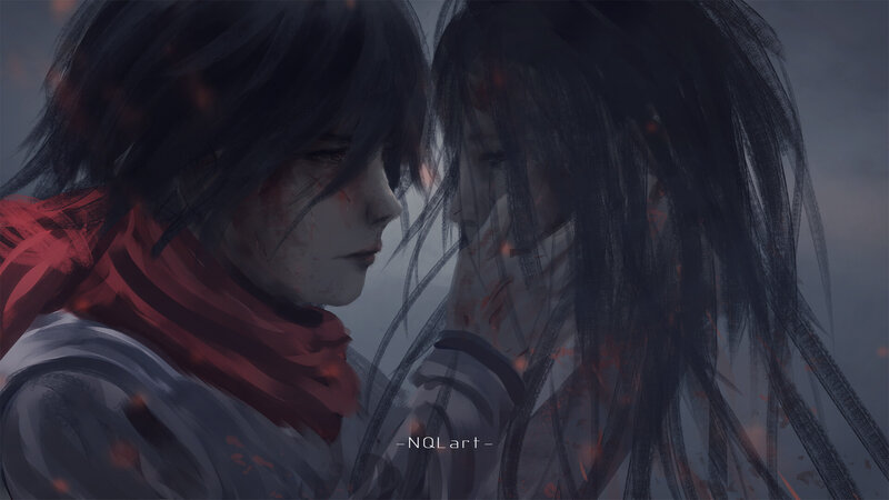 Two Characters in Red Scarf