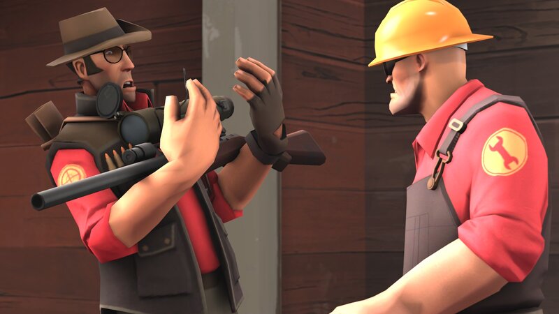Two Characters in Red Uniforms — Tense