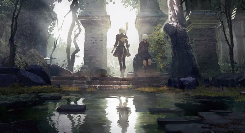 Two Characters in Ruins — Green, Dramatic