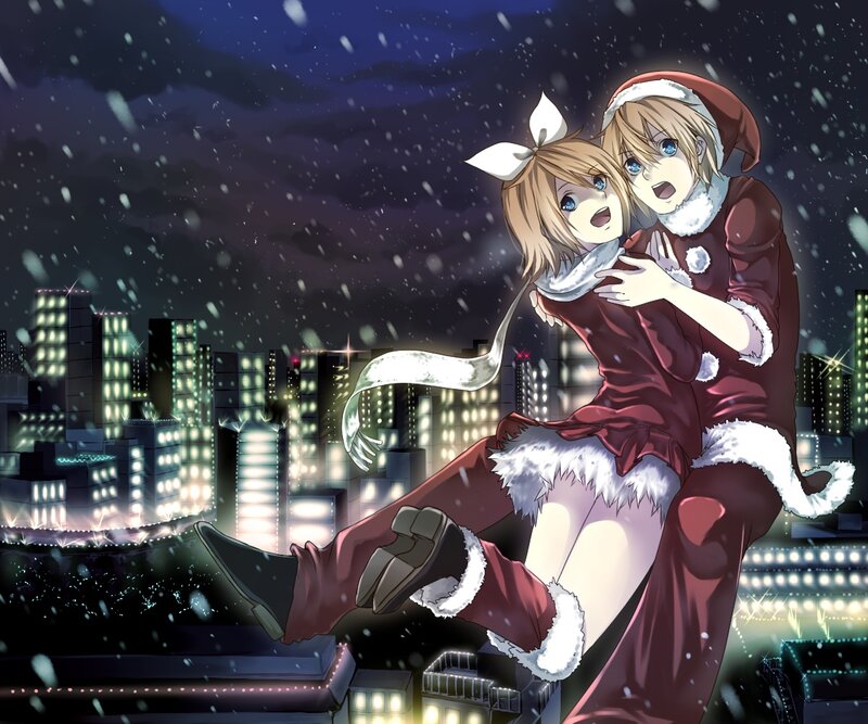 Two Characters in Santa Outfits — Red