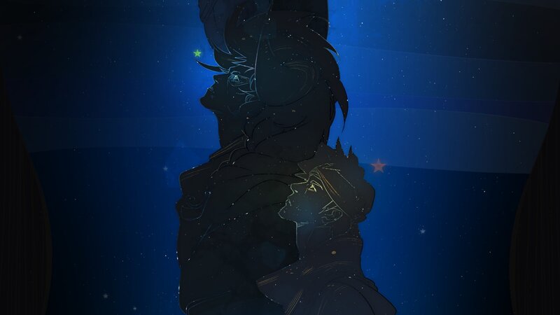 Two Characters in Silhouette — Blue