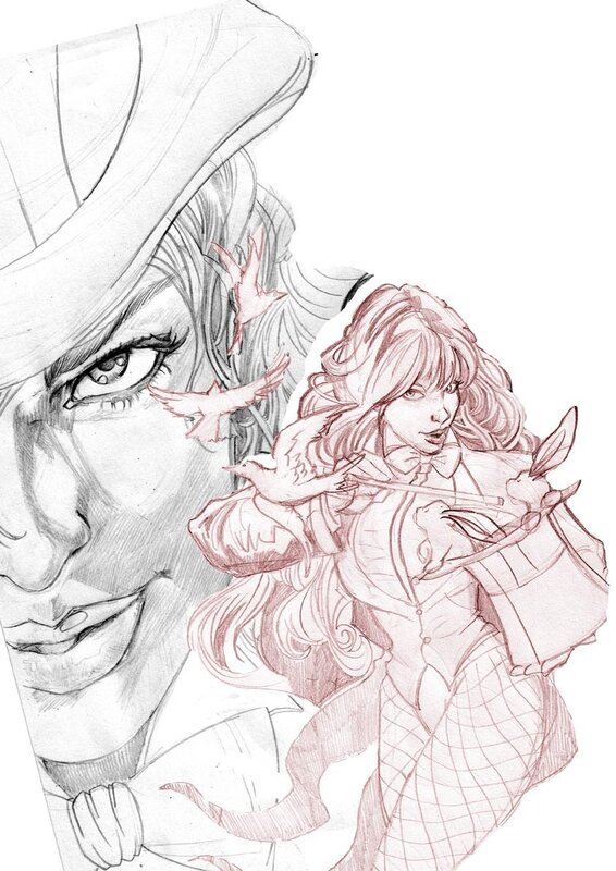 Two characters in sketch style