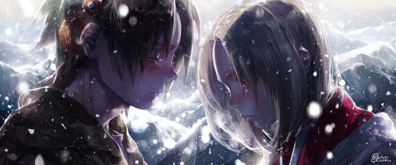 Two Characters in Snow — White, Dramatic