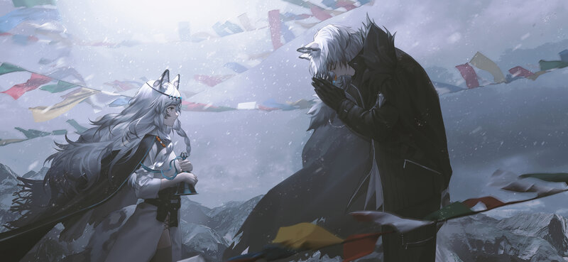Two Characters in Snow — White, Serene, Winter, Digital Art