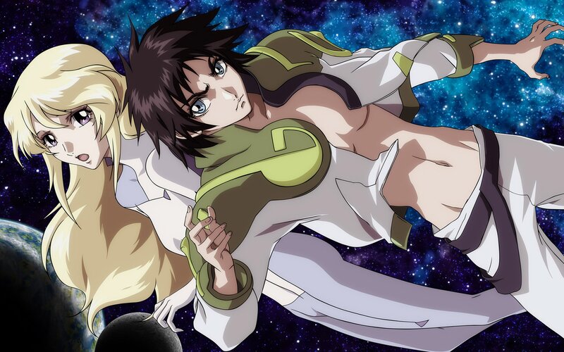 Two Characters in Space — Blue, Dramatic, Anime, Planet