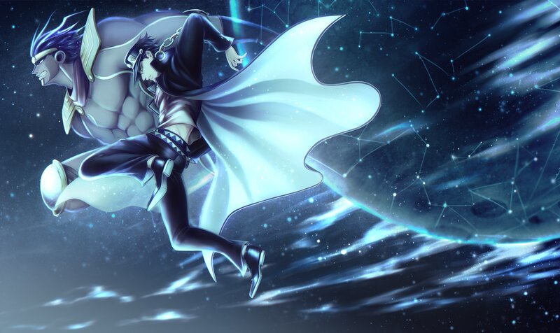 Two Characters in Space — Blue, Dramatic, Night, Anime