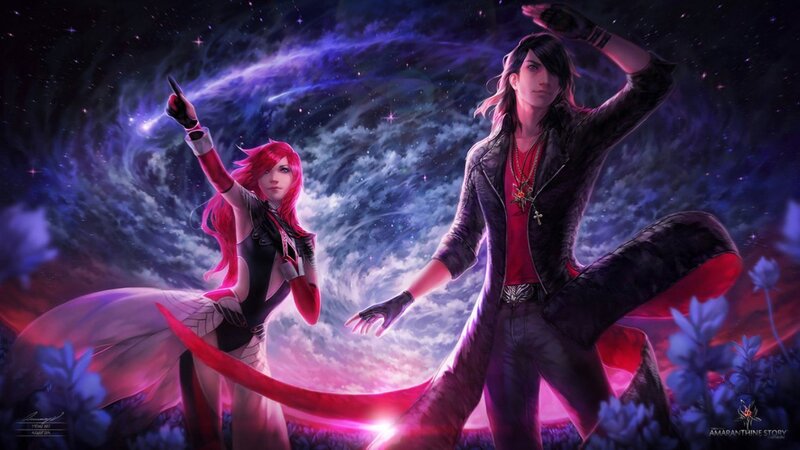 Two Characters in Space — Purple, Dramatic, Night