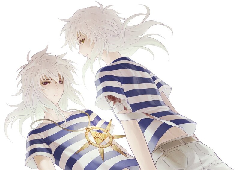 Two characters in striped shirts