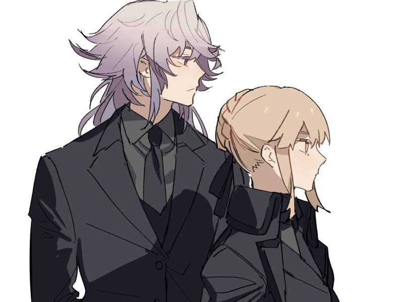 Two Characters in Suits — Gray, Calm