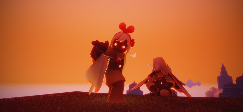 Two Characters in Sunset — Orange, Dramatic