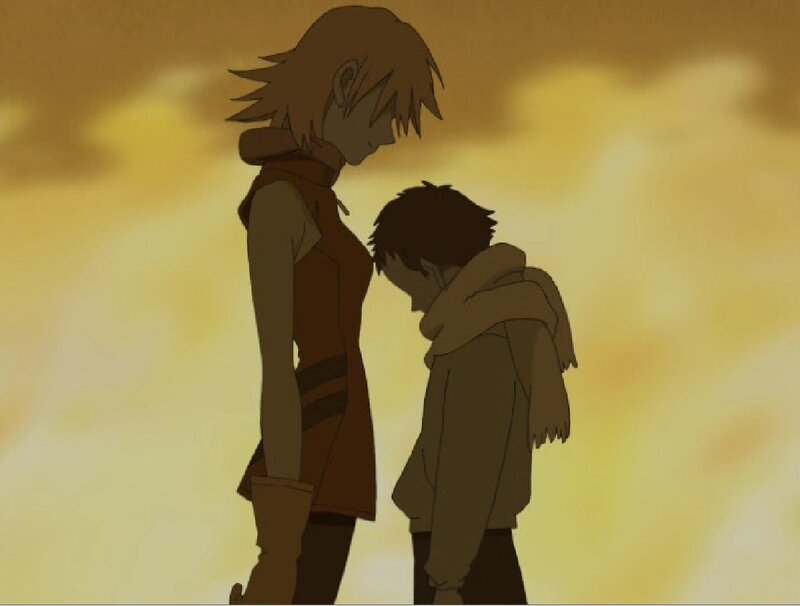 two characters in sunset