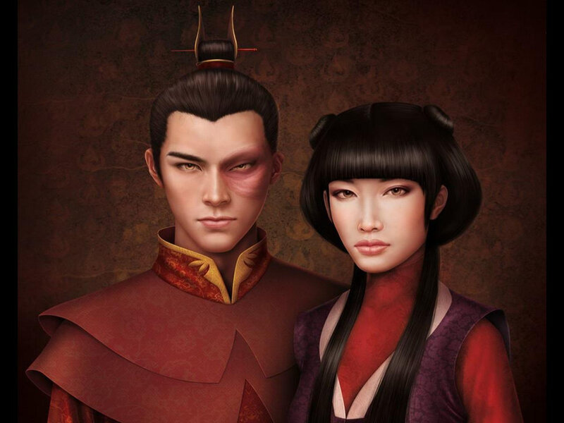 Two Characters in Traditional Attire — Red, Dramatic, Digital Art