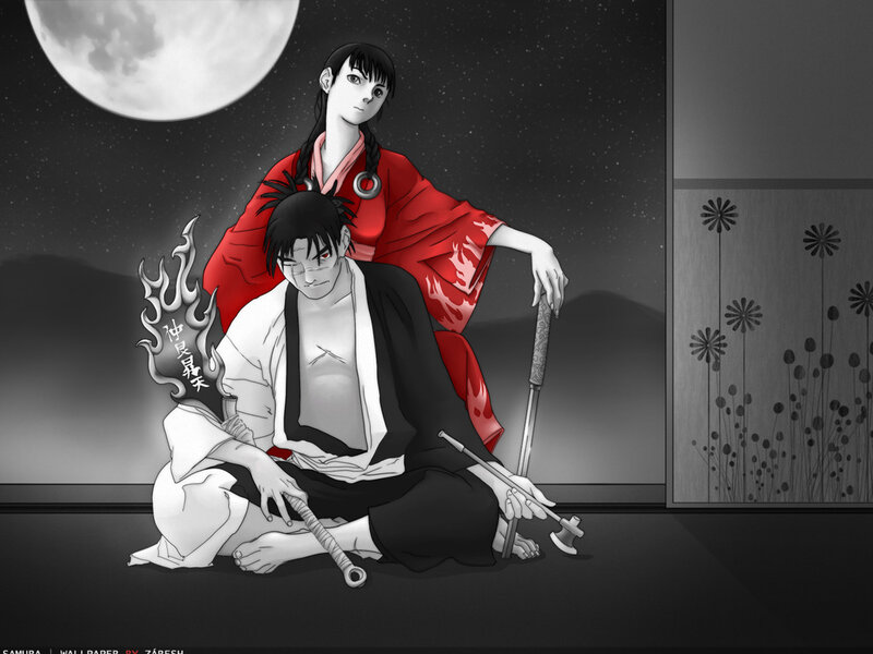 Two Characters in Traditional Clothing — Black