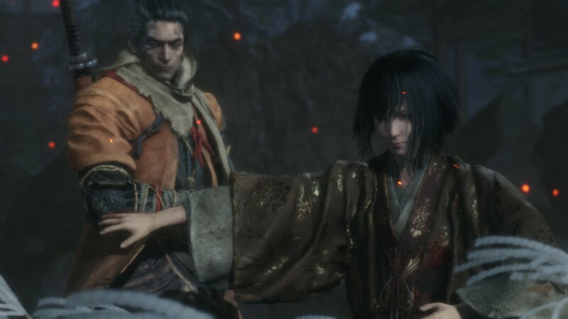Two Characters in Traditional Clothing — Brown