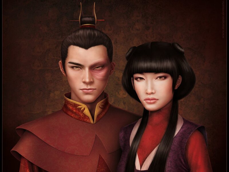 Two Characters in Traditional Clothing — Red, Dramatic
