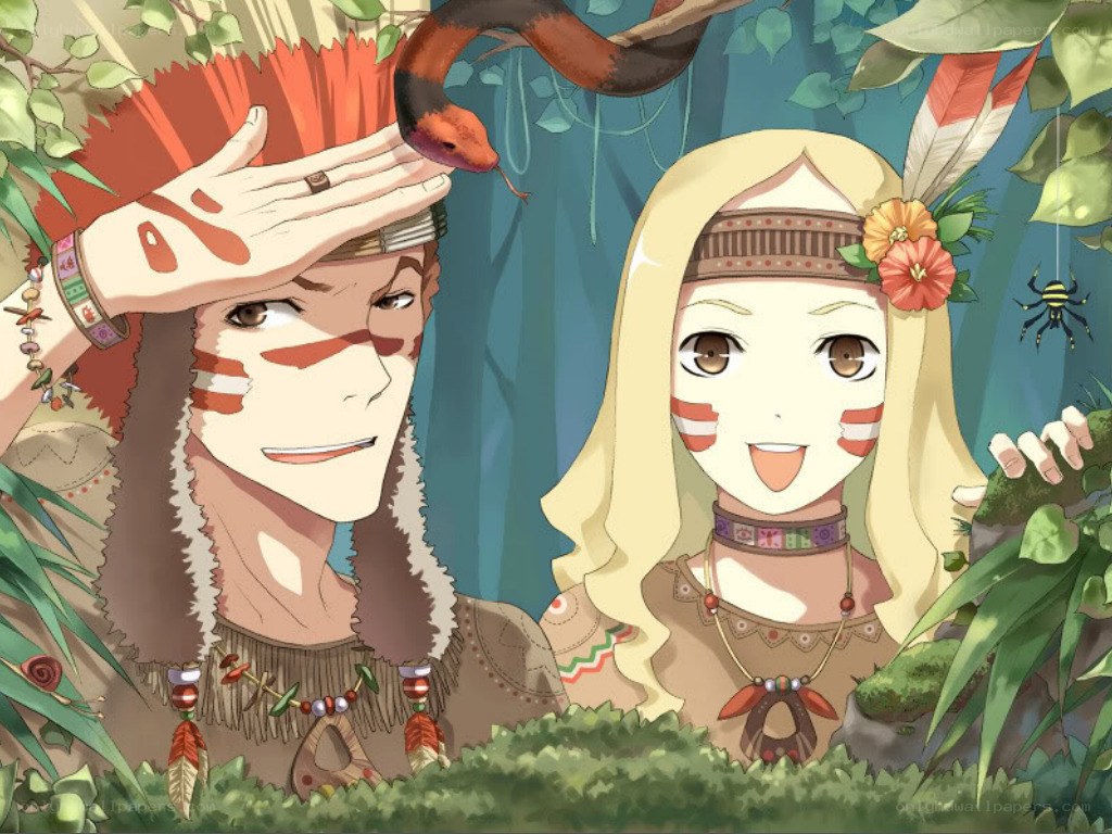 Two characters in tribal attire