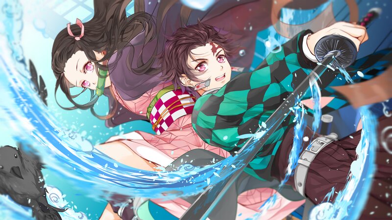 Two Characters in Water — Blue, Action-packed