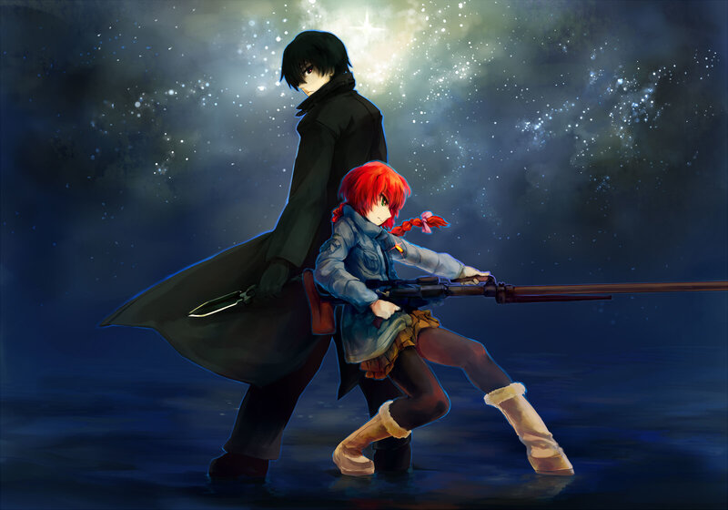 Two Characters in Water — Blue, Dramatic