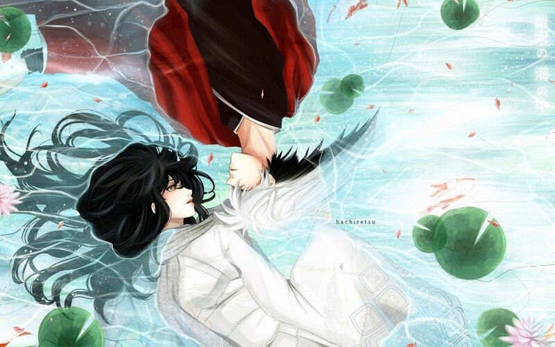 Two Characters in Water — Blue, Serene, Anime