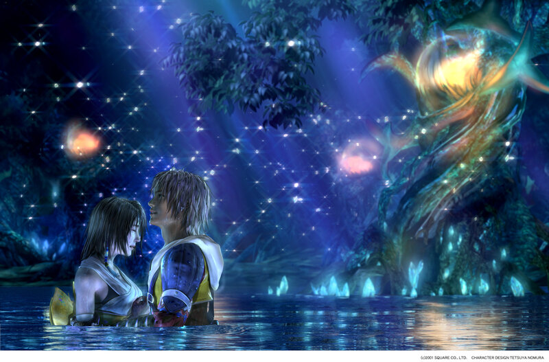 Two Characters in Water — Blue, Serene, Night, Digital Art, Tree