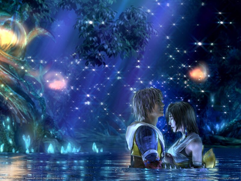 Two Characters in Water — Blue, Serene, Night, Digital Art, Trees, Stars, Purple, White