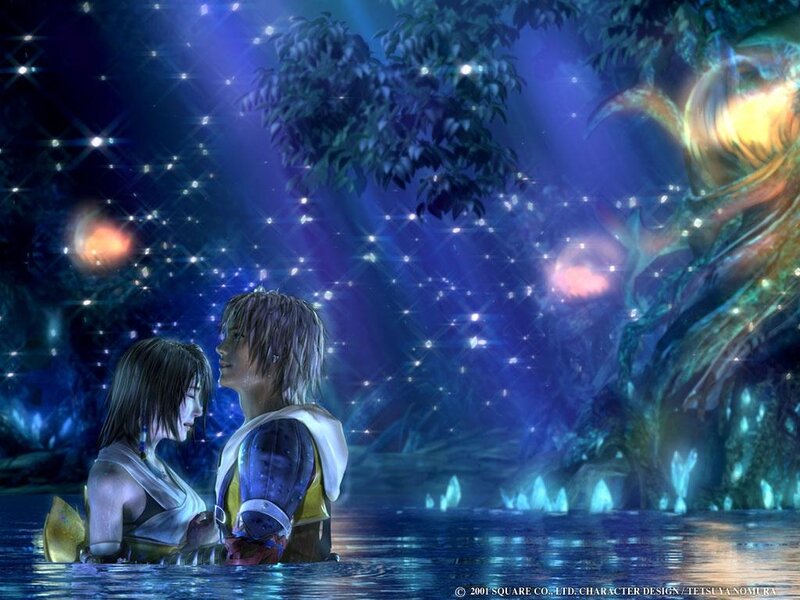 Two Characters in Water — Blue, Serene, Night, Digital Art, Trees