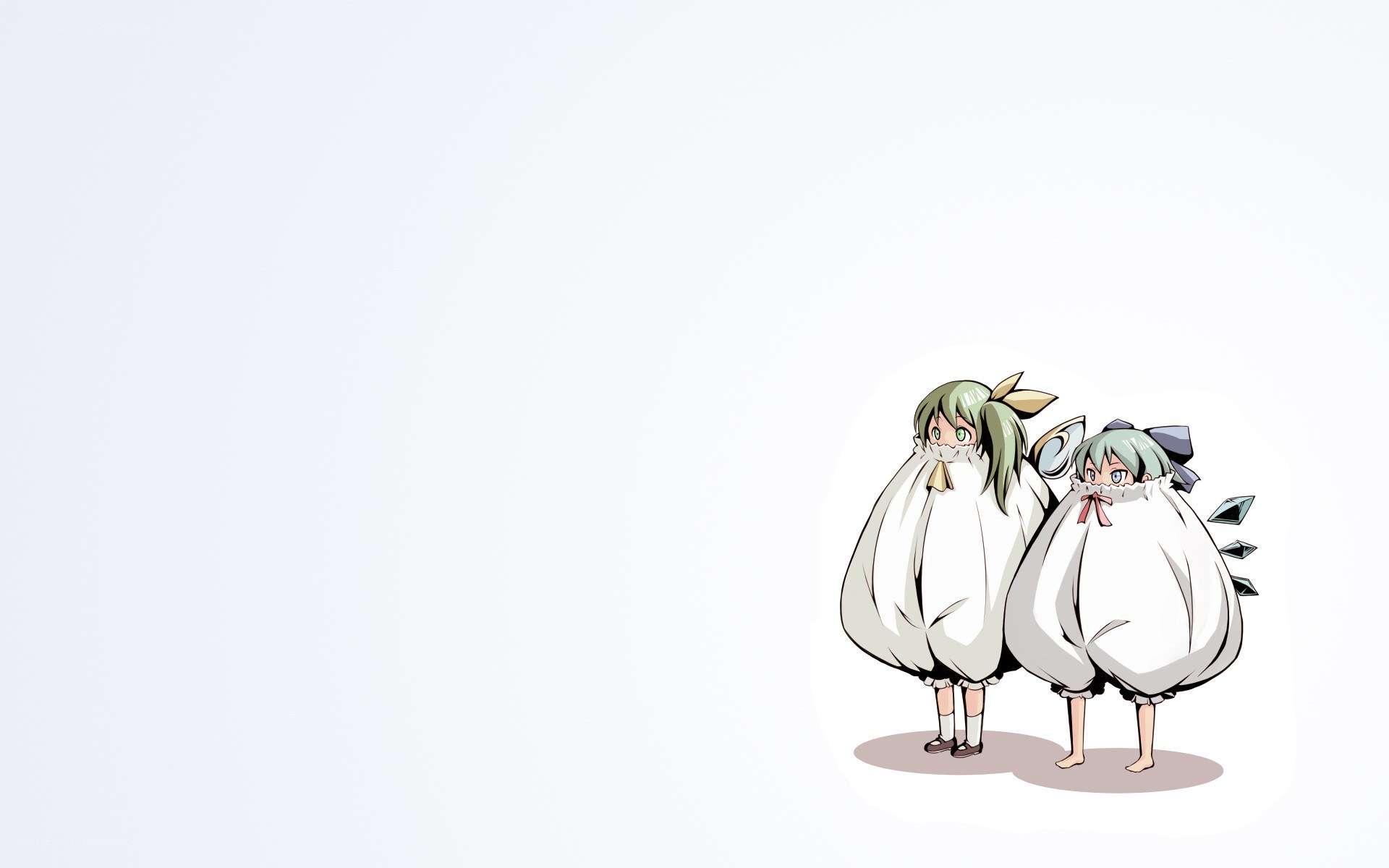 two characters in white costumes