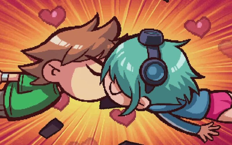 two characters kissing