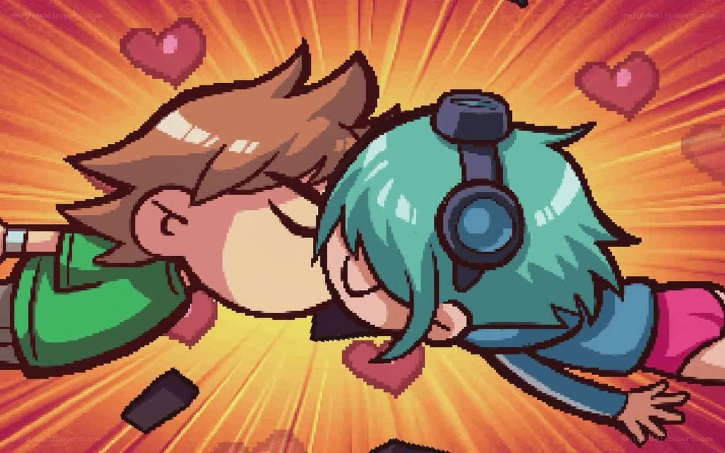 two characters kissing