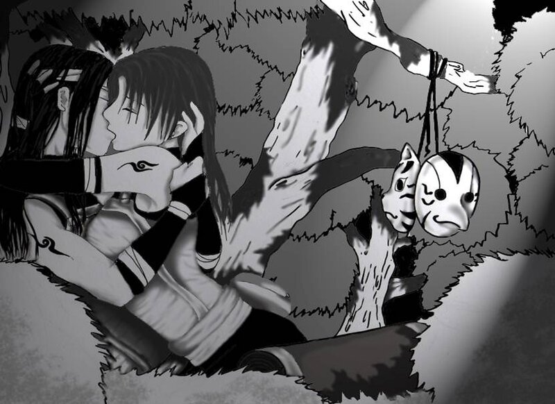 Two Characters Kissing — Black, Dramatic, Manga