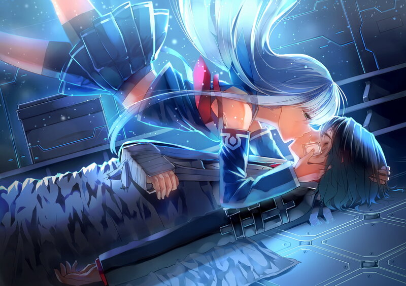 Two Characters Kissing — Blue, Dramatic, Night, Anime